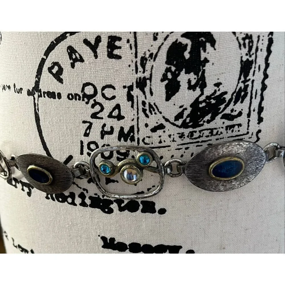 Chico's statement belt mixed-metal design oval-shaped cabochons dark blue